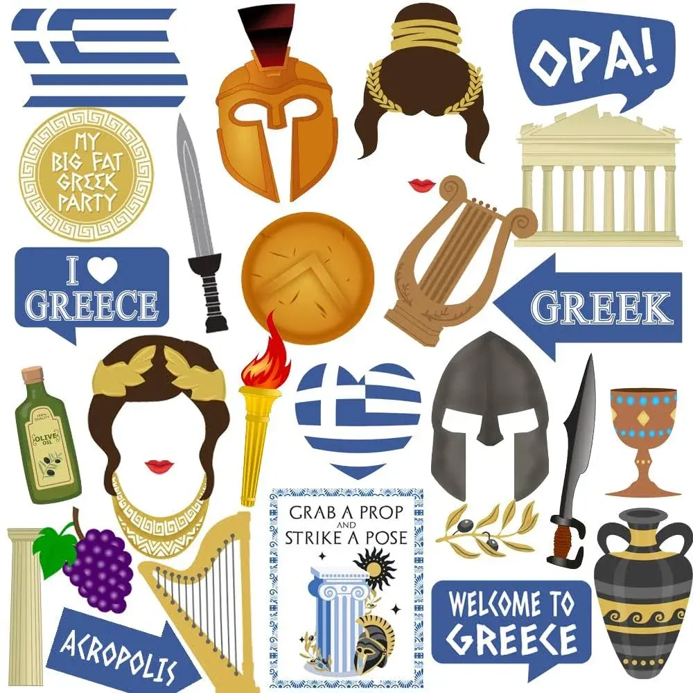 Greek Photo Booth Props, 29pcs Greek Party Decorations, Htabiol Greek Decorations for Greek Theme Party, Greece Photo Booth Props, Fit for Greek Decor, Toga Party Decor, Ancient Greece Party Decor