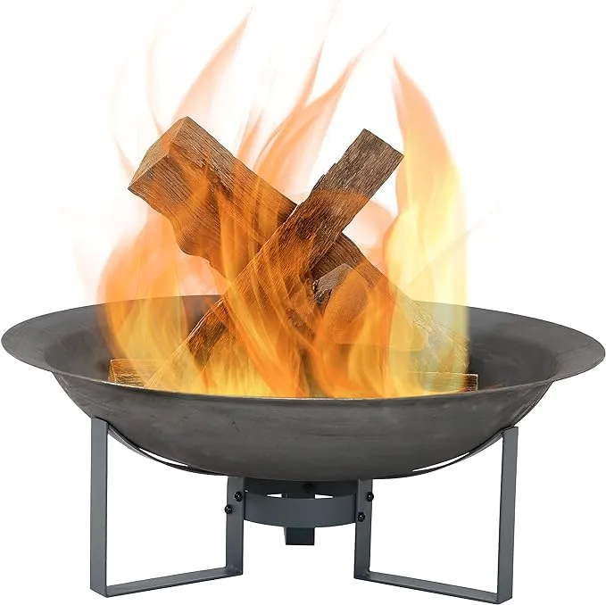 Sunnydaze 24-Inch Cast Iron Modern Fire Pit Bowl with Stand - Lightweight and Portable Design