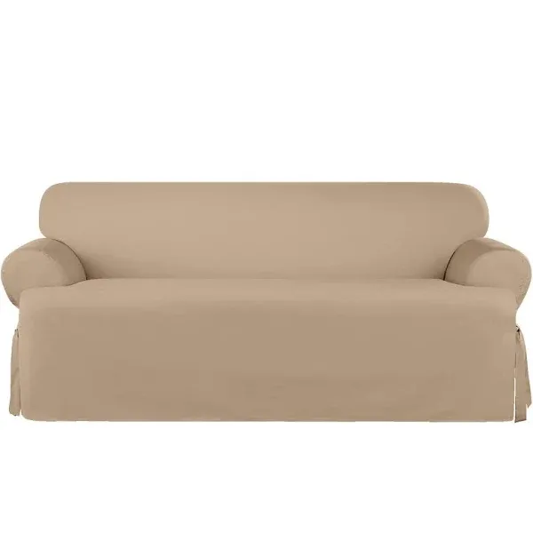 SureFit Heavy Weight Cotton Canvas 1 Piece T Cushion Sofa Slipcover in Natural