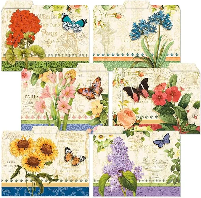 Mary Engelbreit File Folders - Set of 24 File Folders with Staggered Tabs, 6 Designs, Graphic Floral Print, Office Supplies, Letter Size, 9 ½ x 11 ¾ Inches