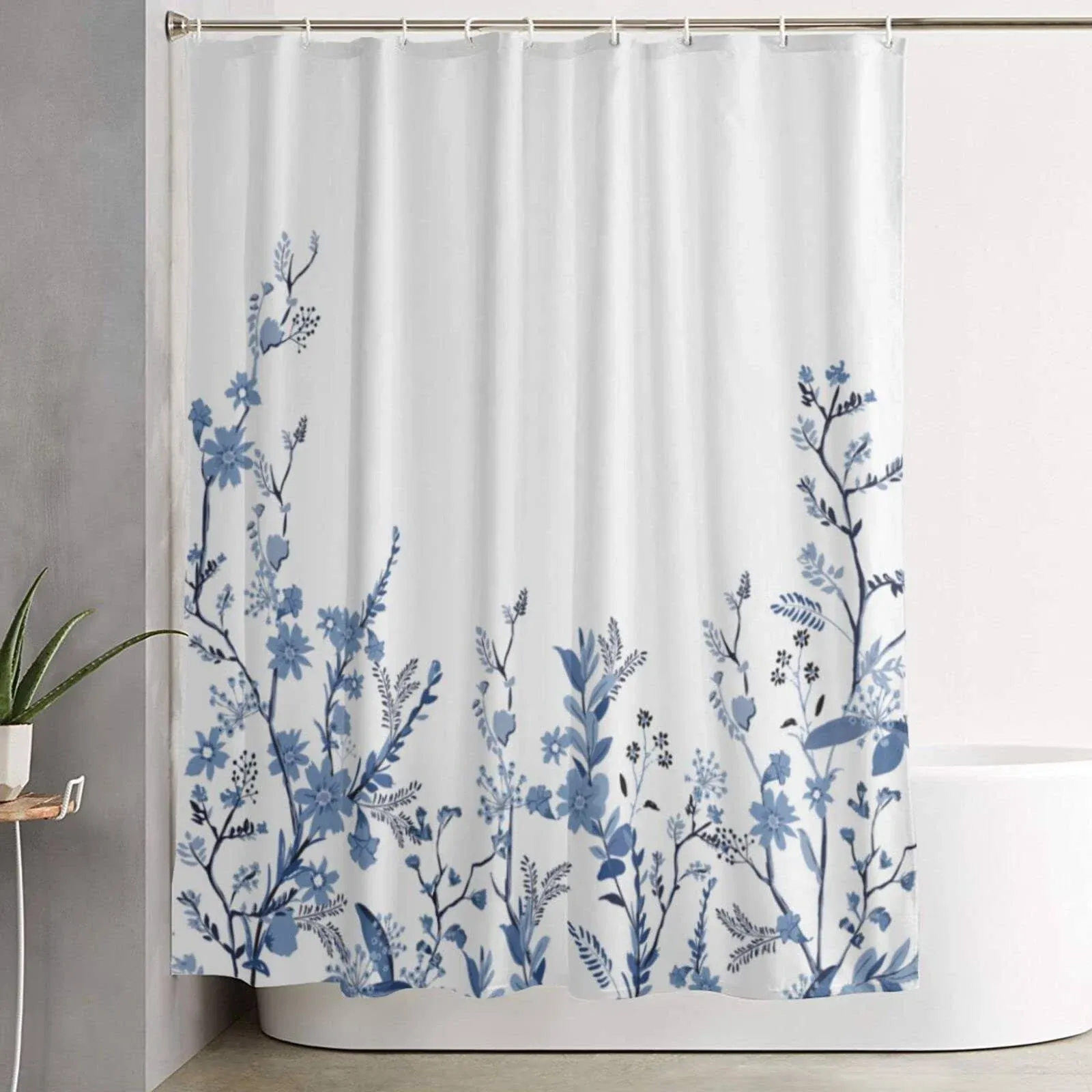 Extra Long Shower Curtains 84 Inch Length, Blue Fabric Shower Curtains for Bathr