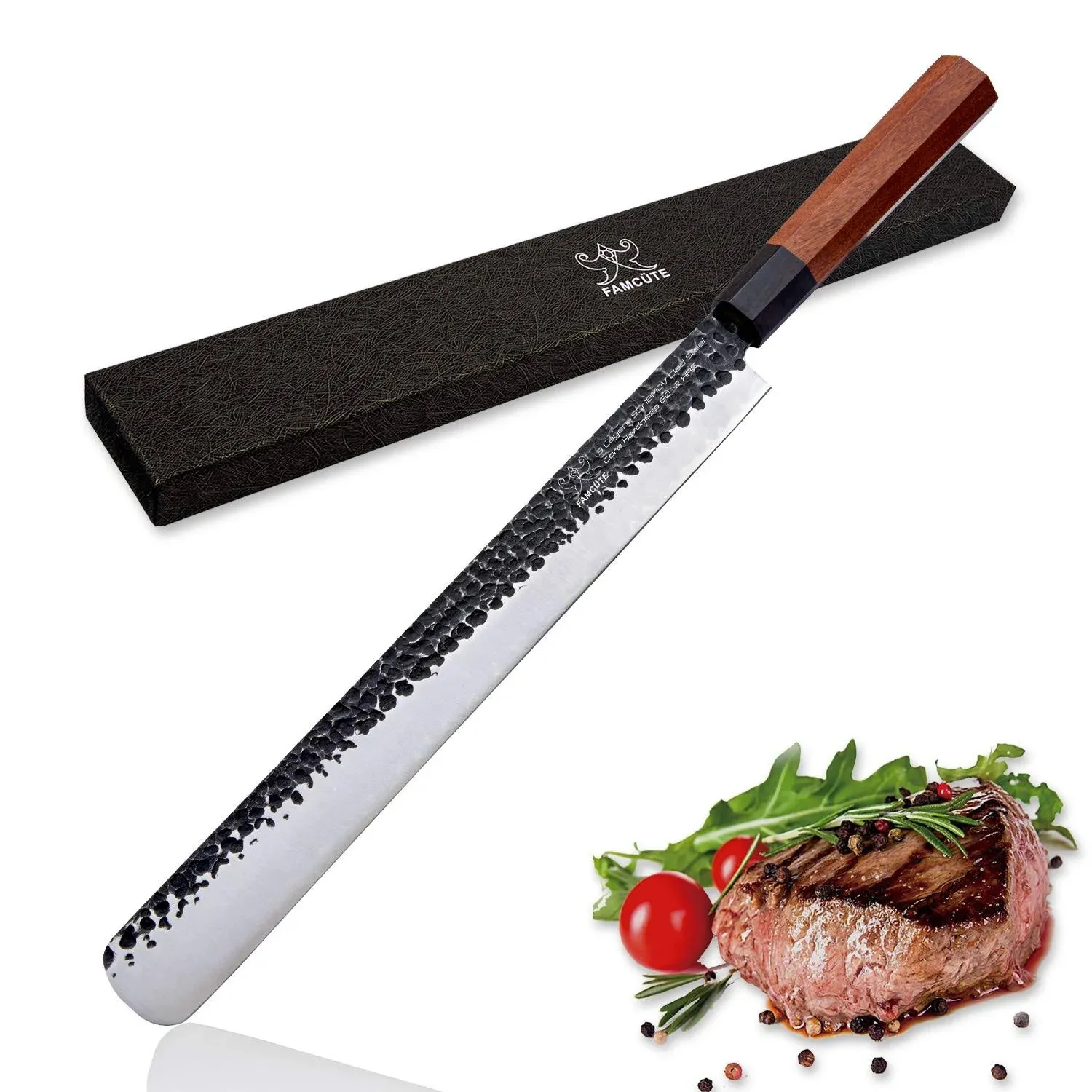 12 Inch Slicing Carving Knife, 3 Layer 9CR18MOV Clad Steel w/octagon Handle brisket knife for Home Kitchen and Restaurant Slicing Brisket Turkey Meat