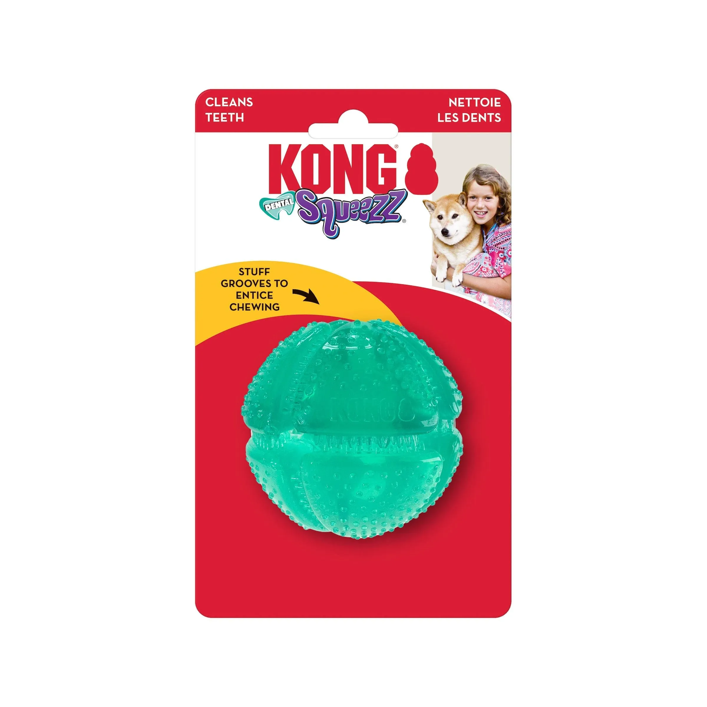 KONG Squeezz Dental Ball - Dog Toy for Cleaning Teeth - Flexible Chew Toy for Gentle & Mild Chewers - for Medium/Large Dogs