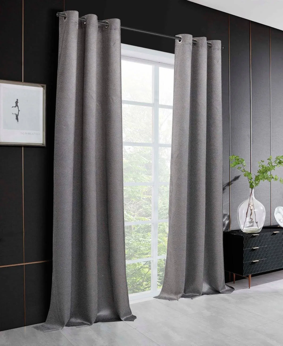 Dainty Home Stars Textured Metallic Blackout 76" x 96" Grommet Panel Pair in Charcoal