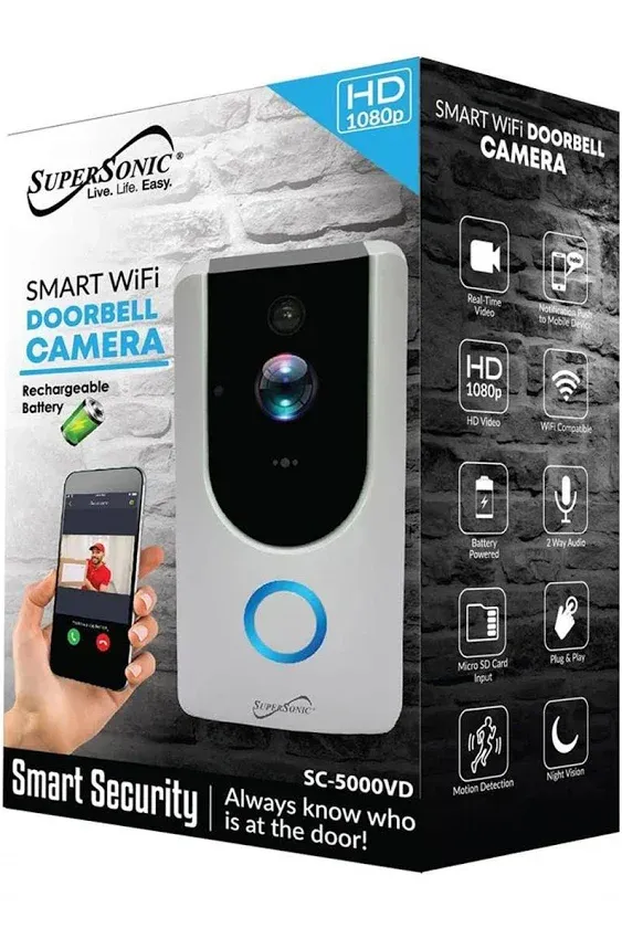 Supersonic Smart WiFi Doorbell Camera with Smart Motion Security System - Wireless - Wireless LAN - Black