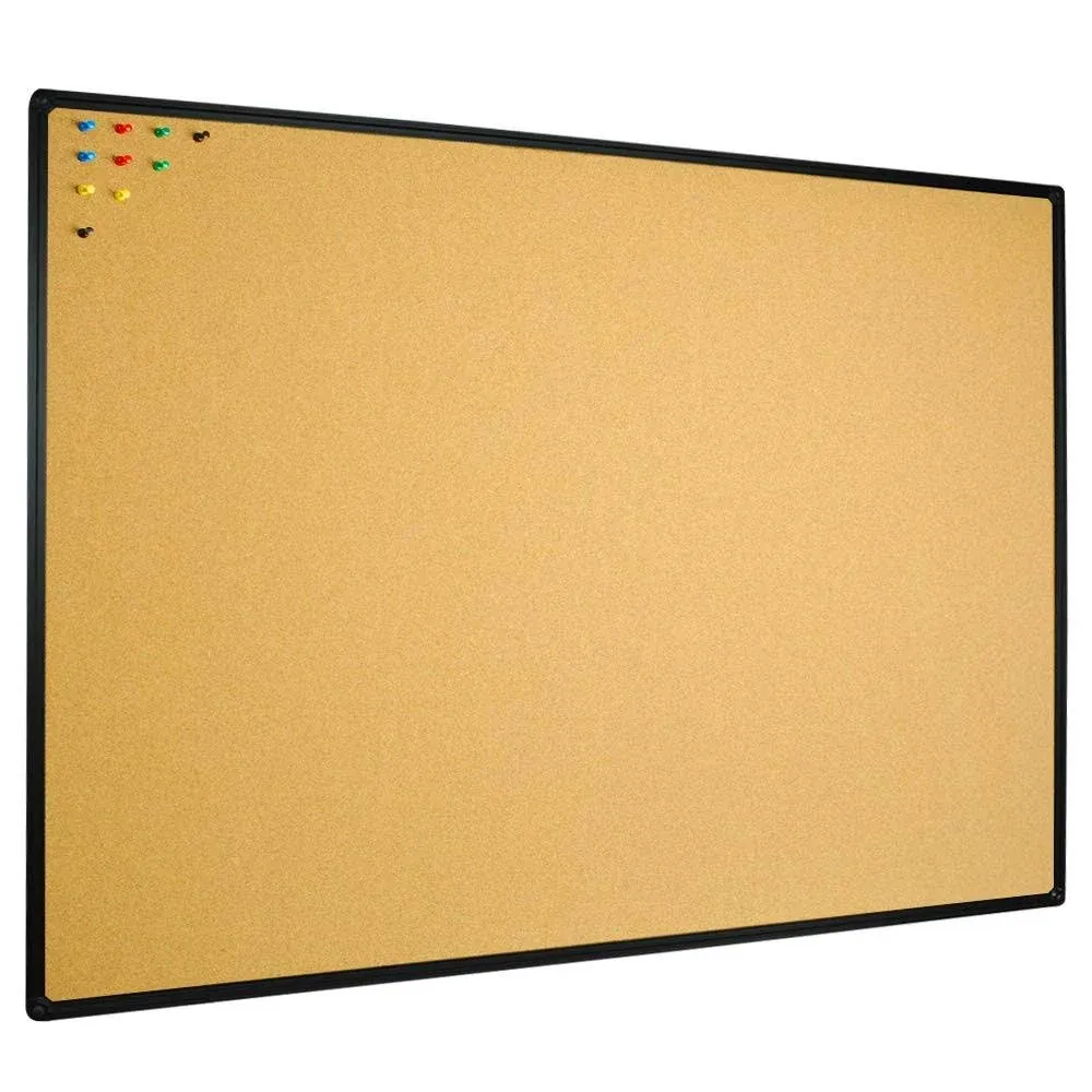 JILoffice Cork Board Bulletin Board 48 x 36 Notice Board , Black Aluminum Frame Wall Mounted Board for Office Home and School with 10 Push Pins