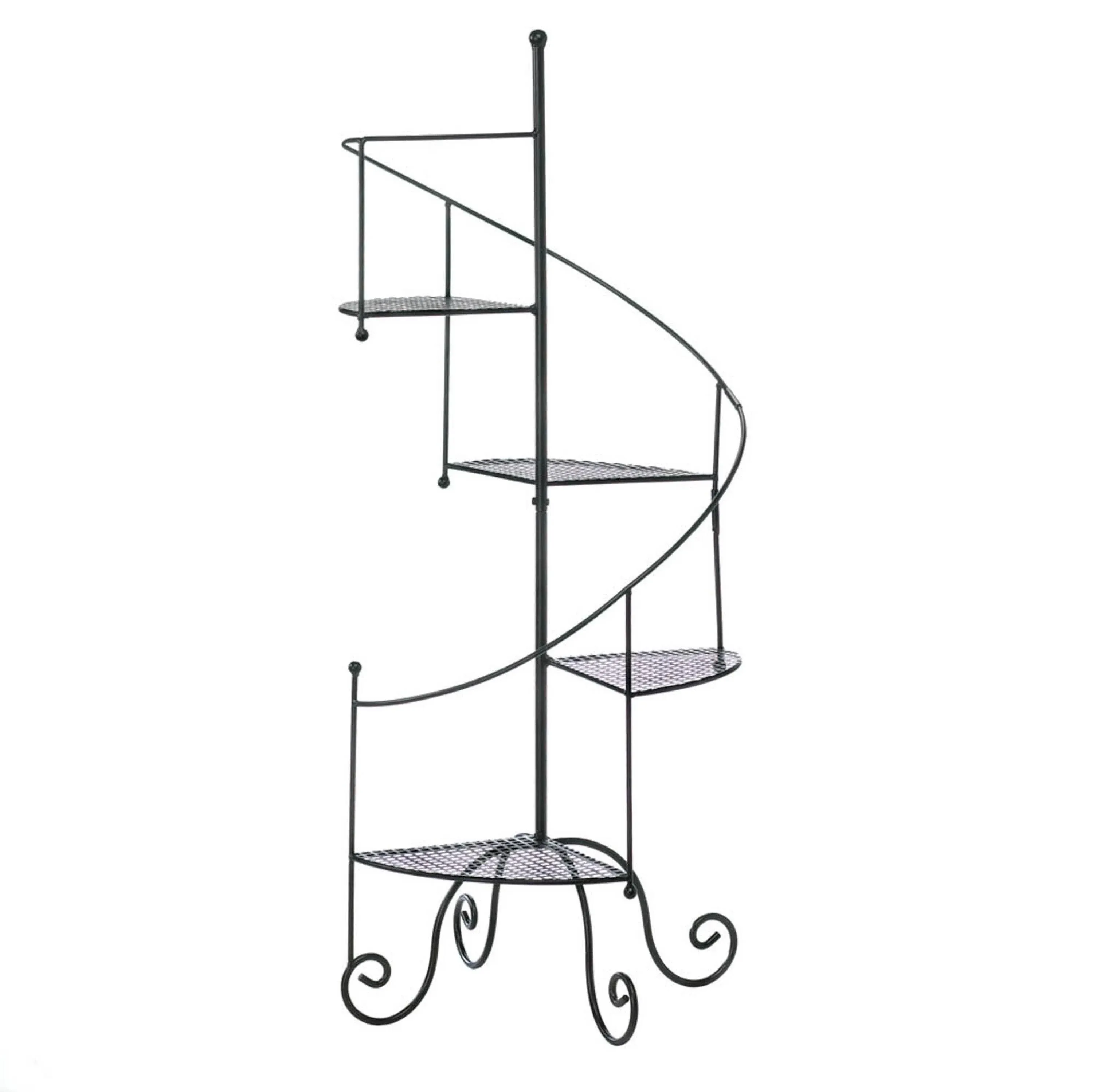 Spiral Iron Staircase Plant Stand - Black