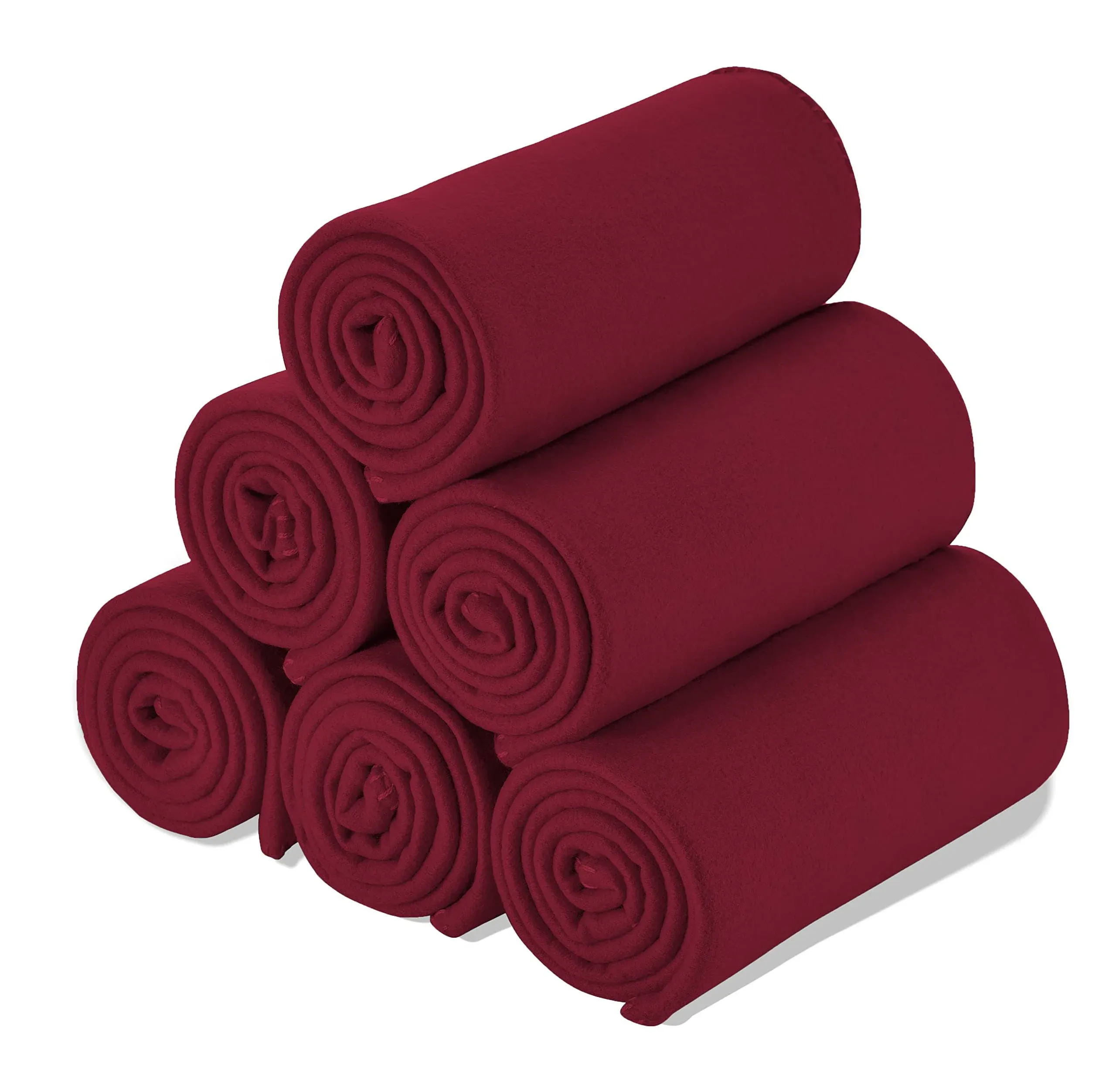 Fleece Throw Blanket Set Bulk for Travel Kids Outdoor Wedding Pet (Burgundy, Pack of 6 50x60 Inches)