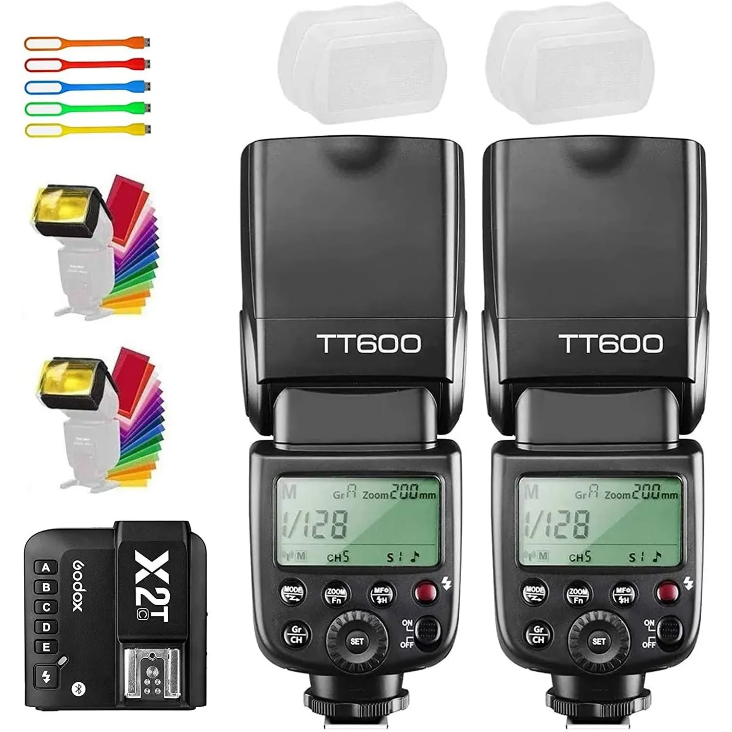 Godox 2x TT600 Flash with Trigger Kit for Canon Cameras, HSS GN60 2.4G Wireless Flash Speedlite, Master/Slave Flash with Built-in 2.4G X Trigger System, X2T-C Trigger Transmitter, Diffuser and Filters