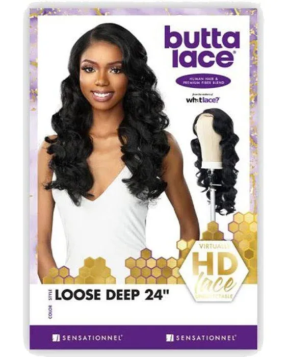 Sensationnel Human Hair Blend Butta HD Lace Front Wig - Loose Deep 24 (1B)