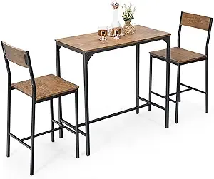 Giantexus Giantex 3 Piece Pub Table Set, Bar Table and Chairs Set of 2, Rustic Brown