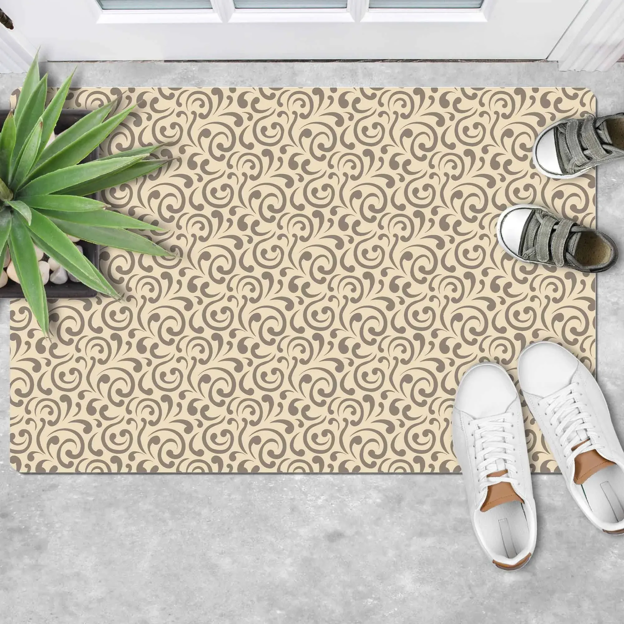 Shape28 Floor Mat Ultra-Thin Kitchen Bathroom Rug with Non Slip Rubber Backing 35”x23” Latte Design 1S