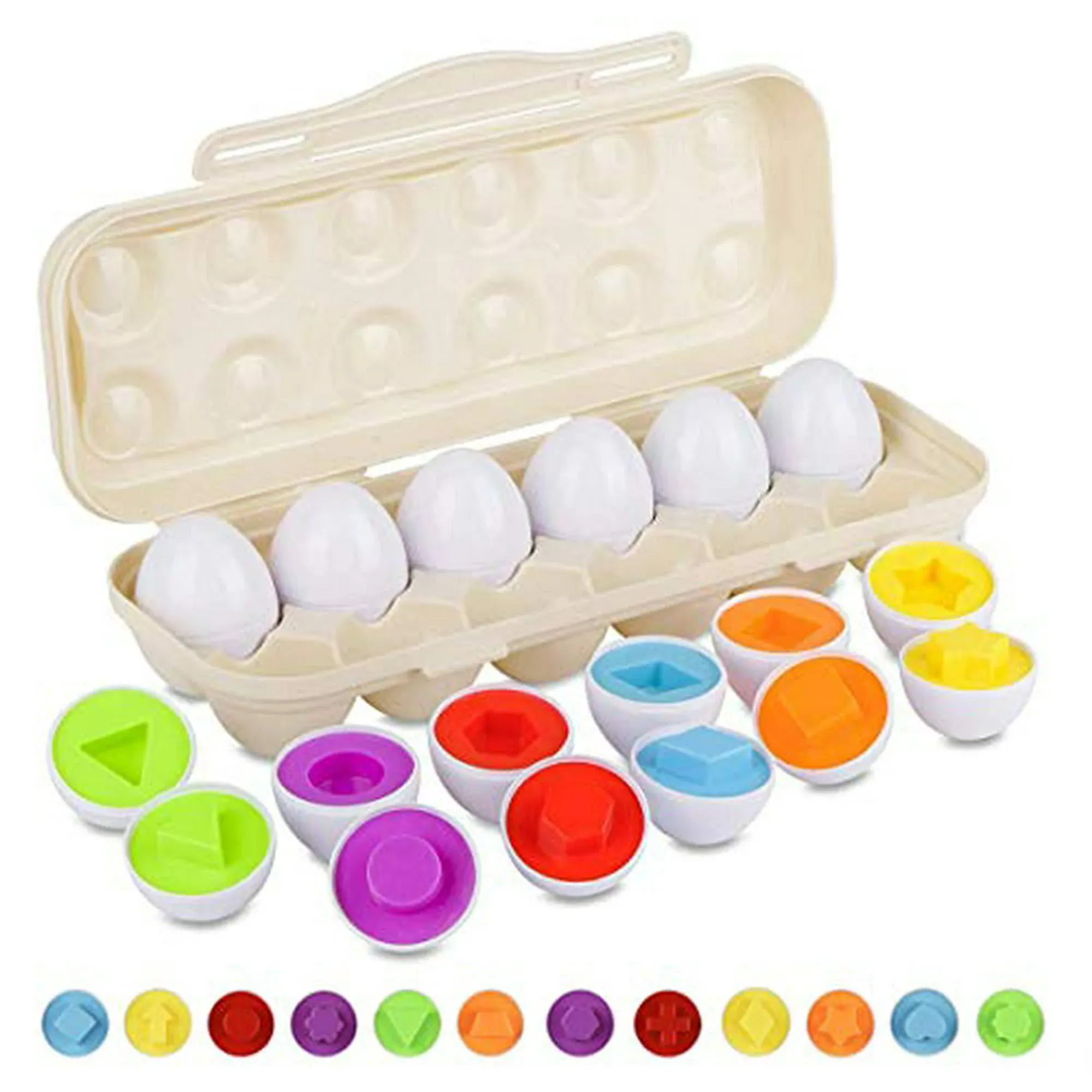 Hhyn Matching Eggs Set with Beige Eggs Holder, Upgraded Toddler Egg Toys Learning ...