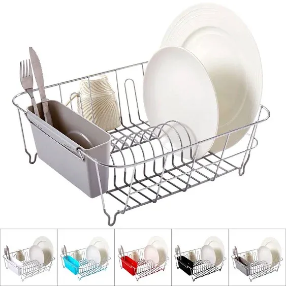 Sweet Home Collection 2 Piece Dish Drying Rack Set Drainer with Utensil Holder Simple Easy to Use Fits in Most Sinks, 14.5" x 13" x 5.25", Silver