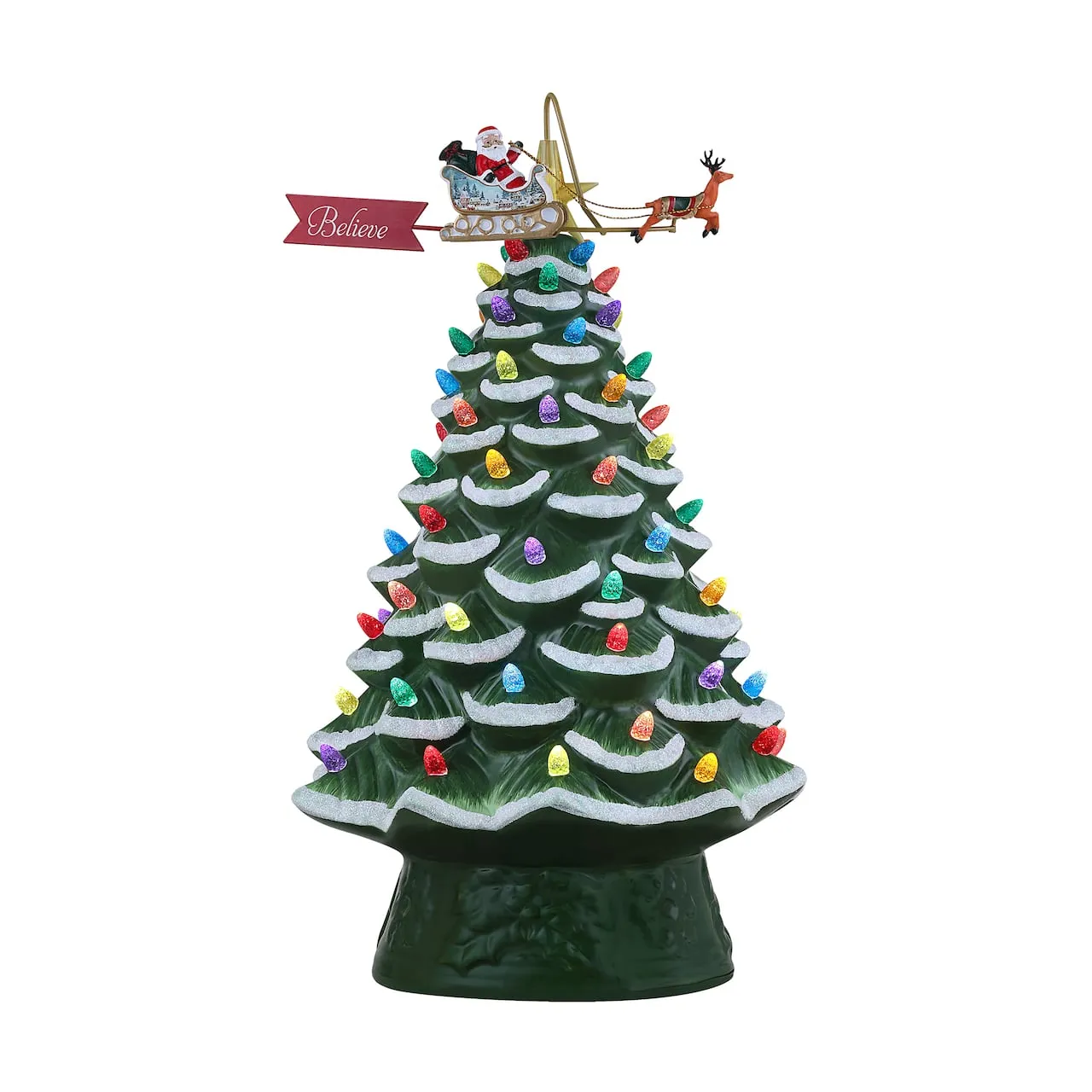 90th Anniversary Collection Green 16" Ceramic LED Tree with Animated Santa's Sleigh