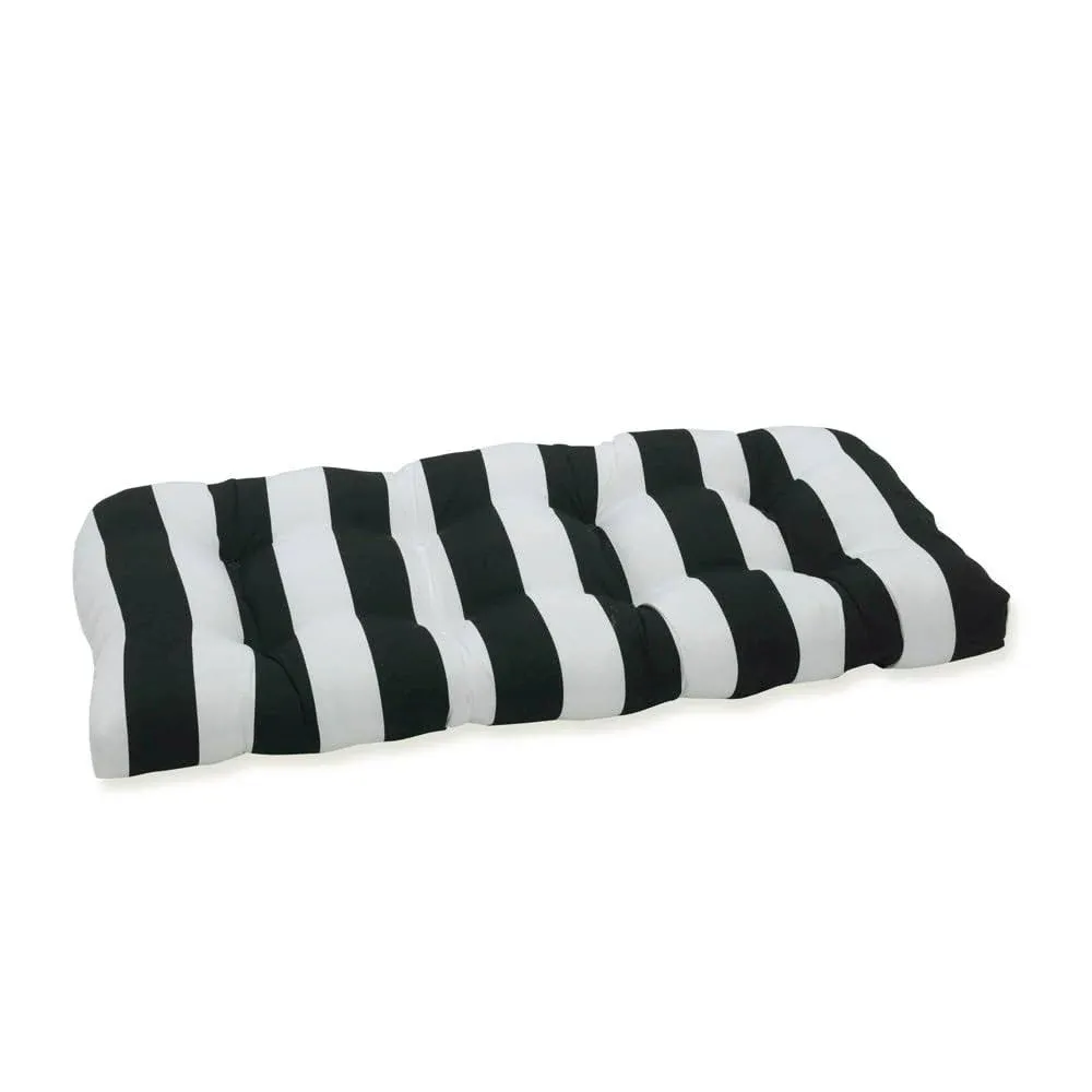 Pillow Perfect Stripe Indoor/Outdoor Sofa Setee Swing Cushion, Tufted, Weather, and Fade Resistant, 19" x 44", Black/White Cabana Stripe, 1 Count