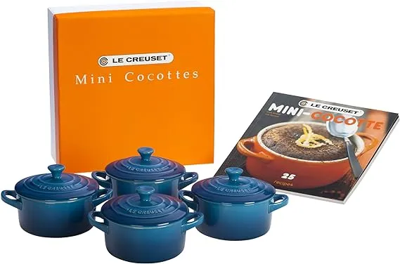 Le Creuset Stoneware Set of 4 Mini Cocottes with Cookbook