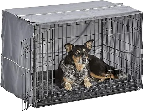 Midwest Homes for Pets New World Double Door Dog Crate Kit Includes One Two-Door Crate, Matching Gray Bed & Gray Crate Cover, 36-Inch Kit Ideal for