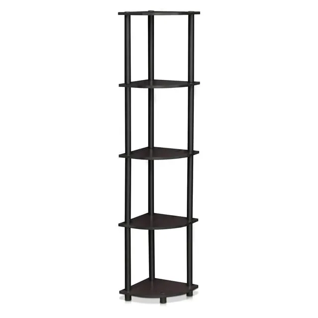 Furinno Turn-N-Tube 5-Tier Corner Display Rack Multipurpose Shelving Unit, Dark Walnut