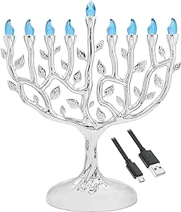 Traditional LED Electric Blue Hanukkah Menorah