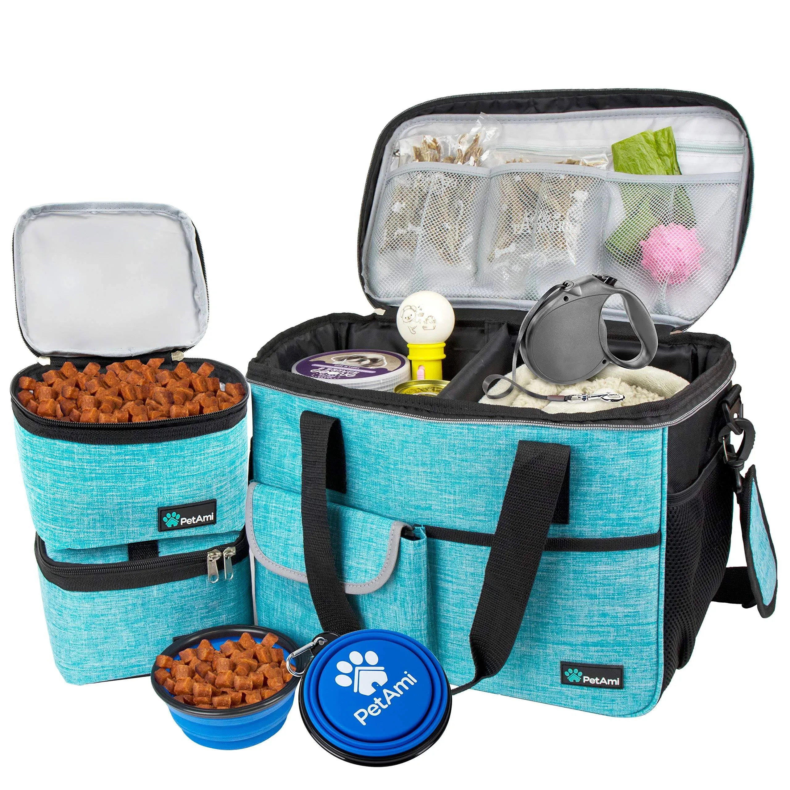 PetAmi Dog Travel Bag | Airline Approved Tote Organizer with Multi-function Pockets, Food Container Bag and Collapsible Bowl | Perfect Weekend Pet