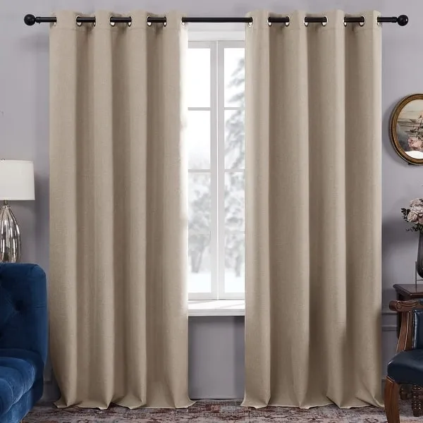 Deconovo Total Blackout Double Sided Faux Linen Curtain (2 Panel) - Bed Bath & Beyond - 38006794