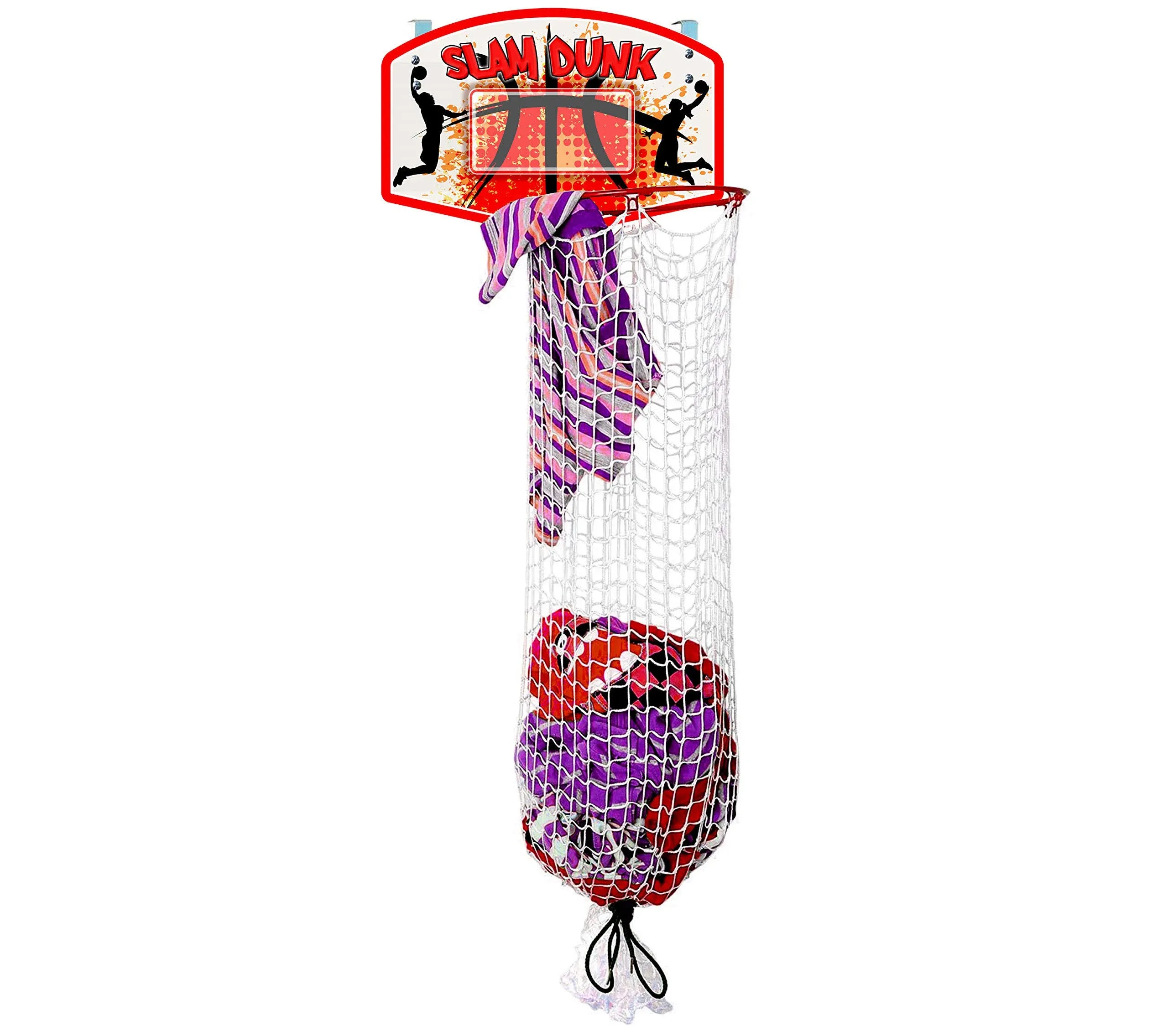 Bundaloo Slam Dunk Basketball Hamper - Over The Door 2 in 1 Hanging Basketball ...