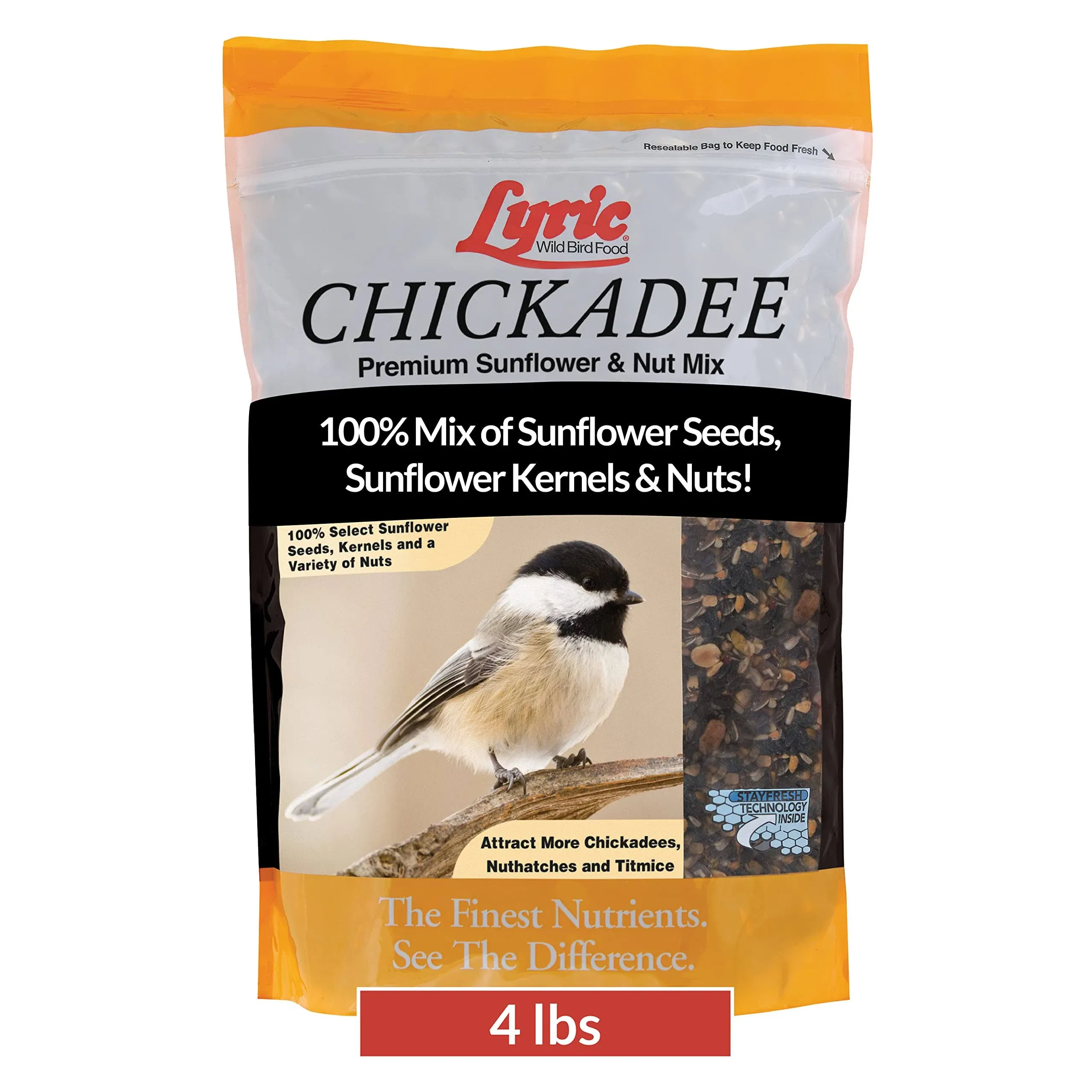 Lyric Chickadee Wild Bird Seed - Sunflower & Nut Premium Bird Food Mix for Chickadees, Nuthatches & Titmice - 4 lb bag