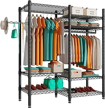 Heavy Duty Rolling Garment Rack,Portable Clothes Rack for Hanging Clothes,Clothing Rack,Wardrobe Storage Rack with 3 Shelves,1 Hang Rod,1 Side Hook,36" Lx18 Wx71 H, Max Load 500LBS, Black,GR1