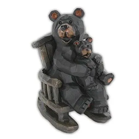 Slifka 4.5&#034; Resin Imitation Hand-Carved Wood Rocking Chair Black Bears Figurine