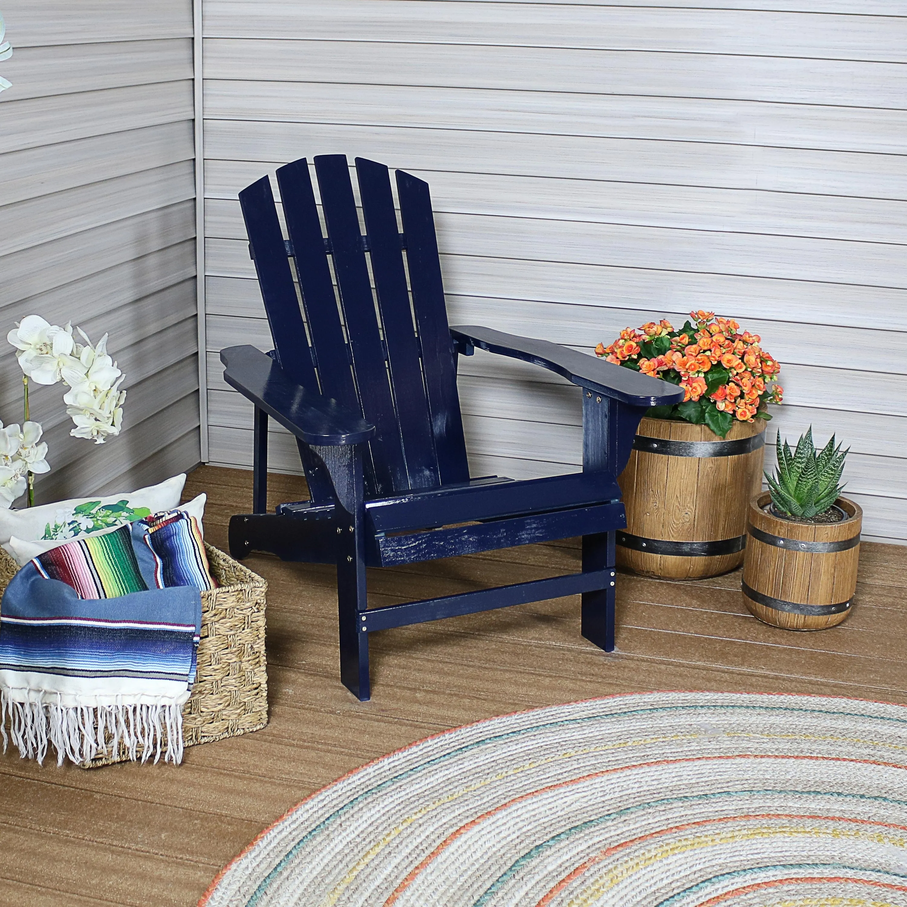 Sunnydaze Coastal Bliss Wooden Adirondack Chair - Navy Blue