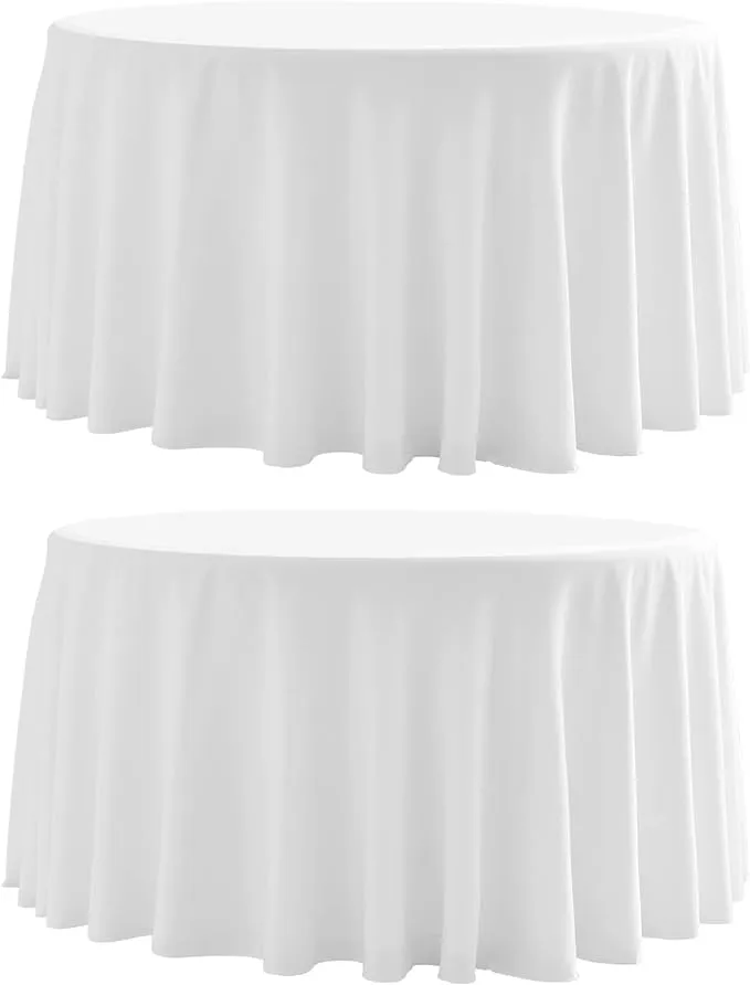 Round Tablecloth,2 Pack 120inch Stain and Wrinkle Resistant Polyester Table Cloth,Decorative Fabric Table Cover for Kitchen,Dinning,Party,Wedding Round(White)