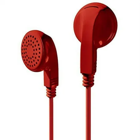 Bulk Earphones Earbuds Headphones Wholesale Lot Inexpensive Disposable Replacement for Kids Individually Bagged for School Classroom Students (50 Pack Red)