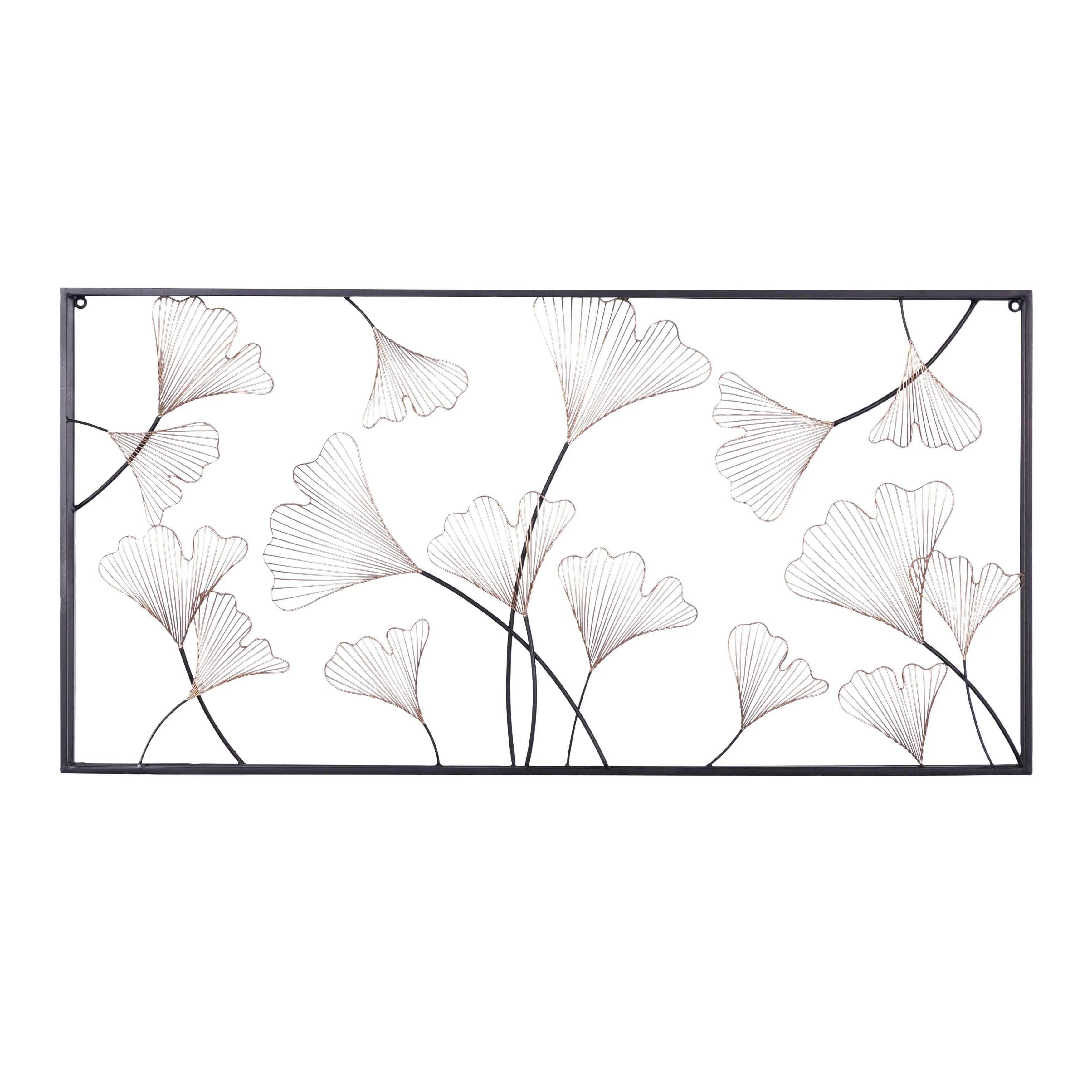 Litton Lane 24 in. x 48 in. Gold Metal Traditional Floral Wall Decor