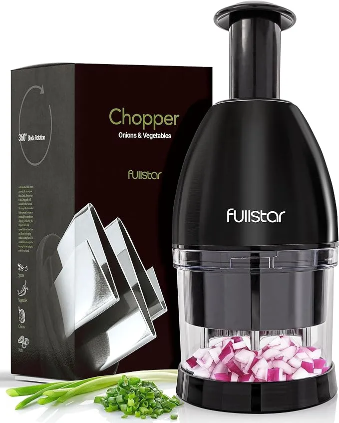 Fullstar Vegetable Chopper - Veggie Chopper - Onion Chopper with Container - Pro Food Chopper - Slicer Dicer Cutter (Hand Chopper, Black)