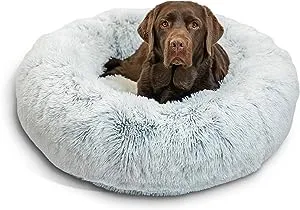 Best Friends by Sheri The Original Calming Donut Cat and Dog Bed in Shag Fur Frost, Large 36x36