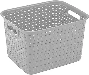 Sterilite Tall Plastic Weave Storage Basket, Bin Organization for Countertops, Classroom, Tabletops & Book Shelves for Crafts, Jewelry, Gray, 12-Pack