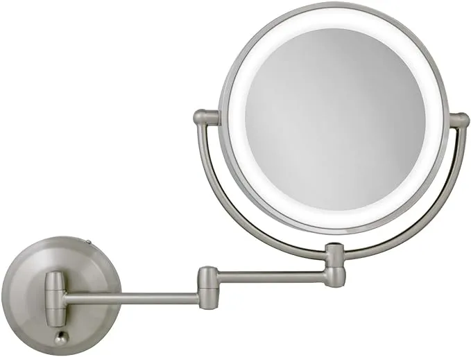 Zadro Lighted Wall Mounted Makeup Mirror with 5X/1X Magnification & Extendable Arm Satin Nickel