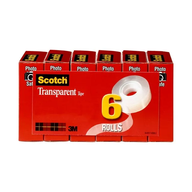 Scotch Transparent Tape, 3/4 in x 1000 in, 6 Boxes/Pack (600)Scotch Transparent Tape, 3/4 in x 1000 in, 6 Boxes/Pack (600)