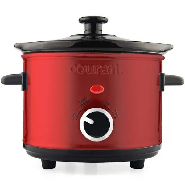 Courant 1.6 qt. Red Mini Slow Cooker with 3-Cooking Settings