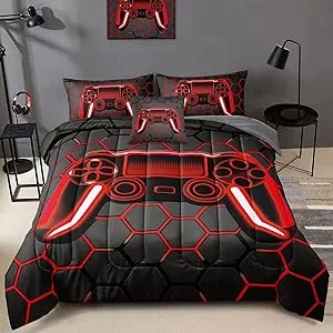 5 Piece Gamer Comforter Sets Bed In A Bag For Boys Teen Kidshoneycomb Gaming Bed