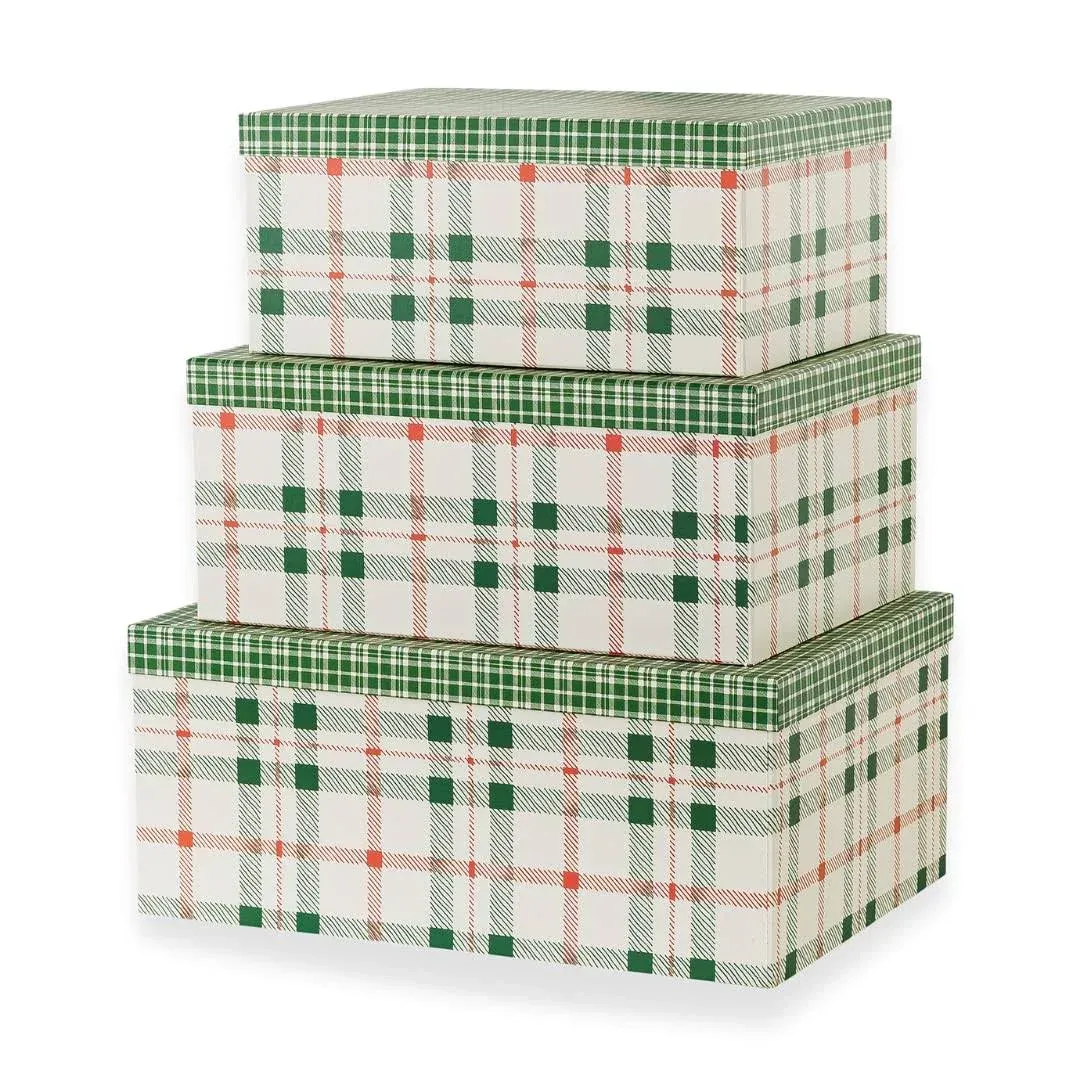 Soul & Lane Plaid Christmas Gift Box - Set of 3: Holiday Decor Storage Box ...