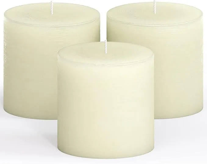 CANDWAX 3x3 Pillar Candle Set of 3 - Decorative Rustic Candles Unscented and Dinner Candles - Ideal As Wedding Candles or Large Candles for Home