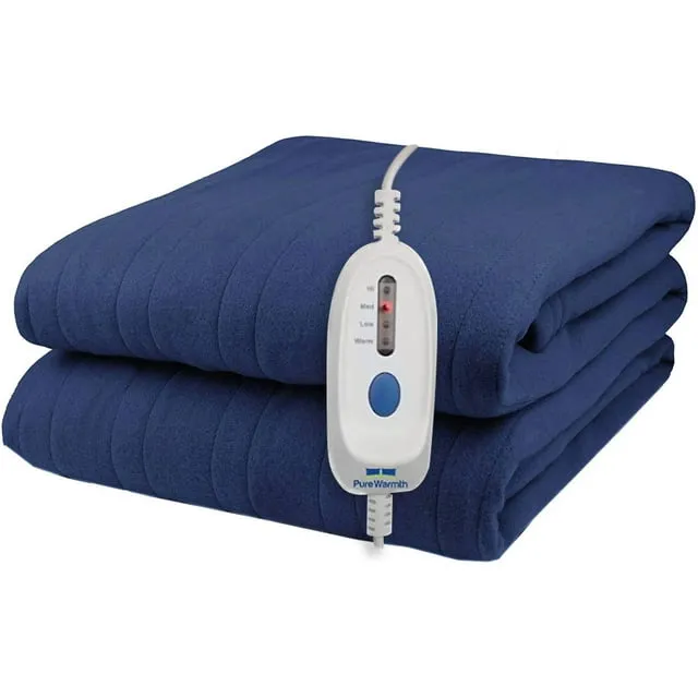 Pure Warmth Solid Flannel Electric Heated Warming Full Blanket