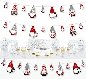 Big Dot of Happiness Christmas Gnomes - Holiday Party Decorations - Clothespin Garland Banner - 44 Pieces