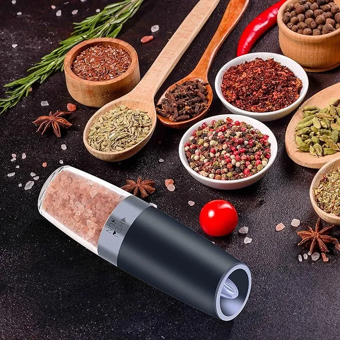 Electric Gravity Salt and Pepper Grinder Set with Adjustable Coarseness