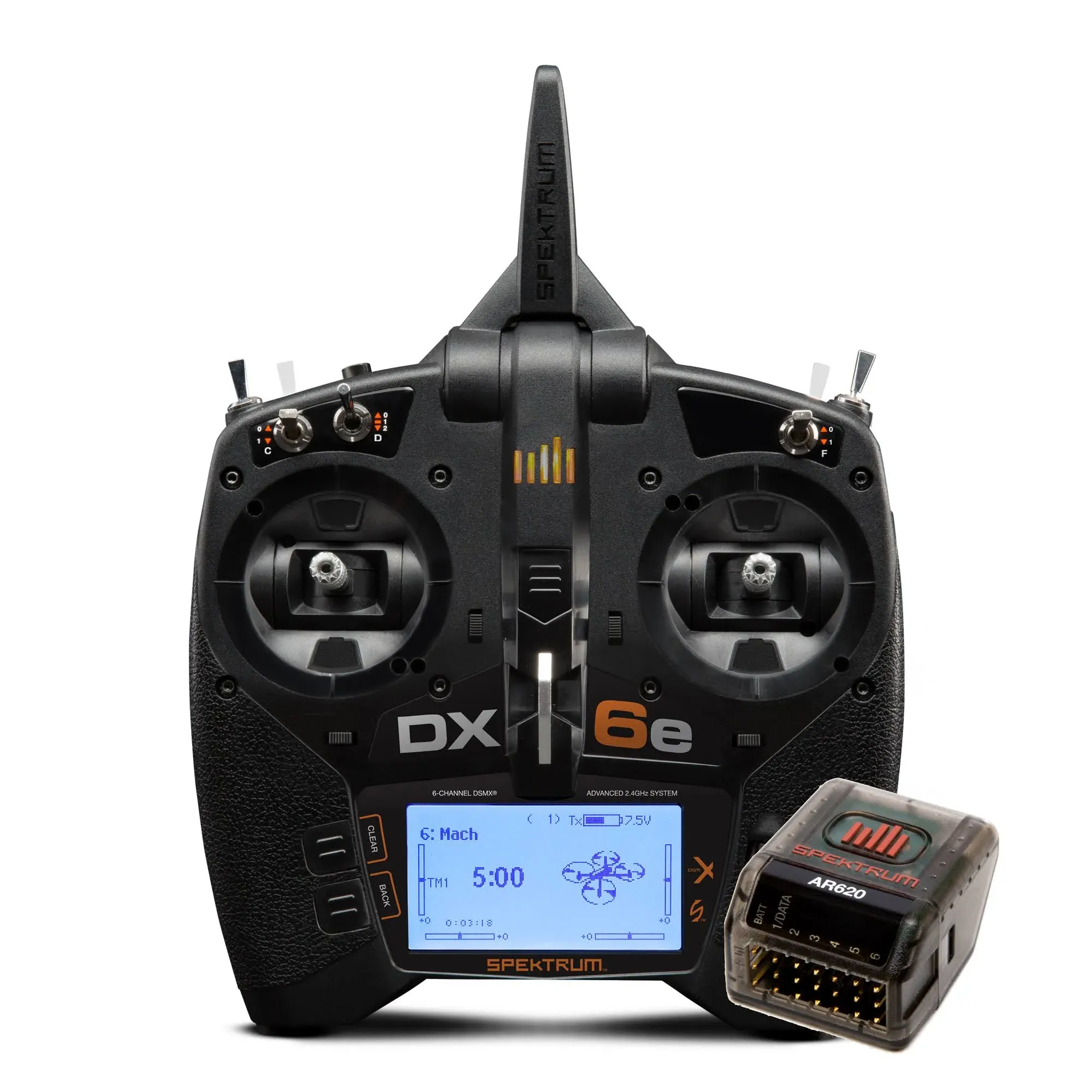 Spektrum DX6e 6-Channel DSMX 2.4GHz RC Radio Transmitter Only (No Receiver) with 250 Model Memory | Telemetry | Wireless Trainer Link, SPMR6655 , Black