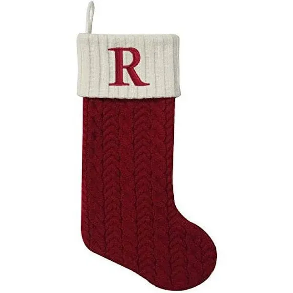 MFT St Nicholas Square 21-Inch Monogram Embroidered Initial Cable Knit Red ...