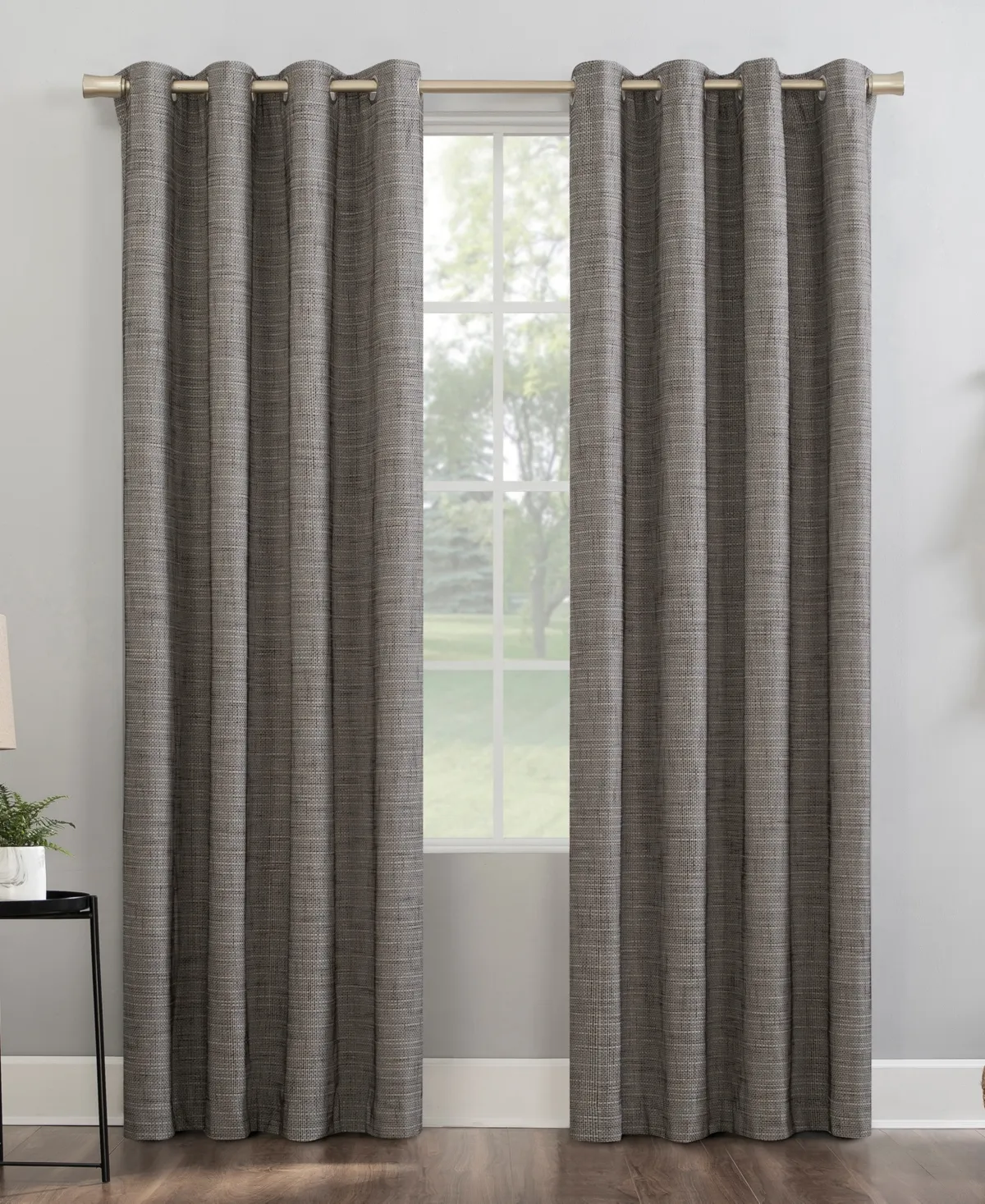 84"x52" Kline Burlap Weave Thermal 100% Blackout Grommet Top Curtain Panel Gray - Sun Zero