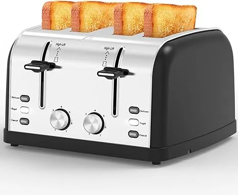 Toaster 4 Slice,Retro Stainless Steel Toater with 7 Shade Settings,Best Prime Toaster for Waffles, 4 Slice Wide Solt Toaster with 3 Mode,Bagels and More Lainsten Toaster T-527 toaster Ovens（Black）